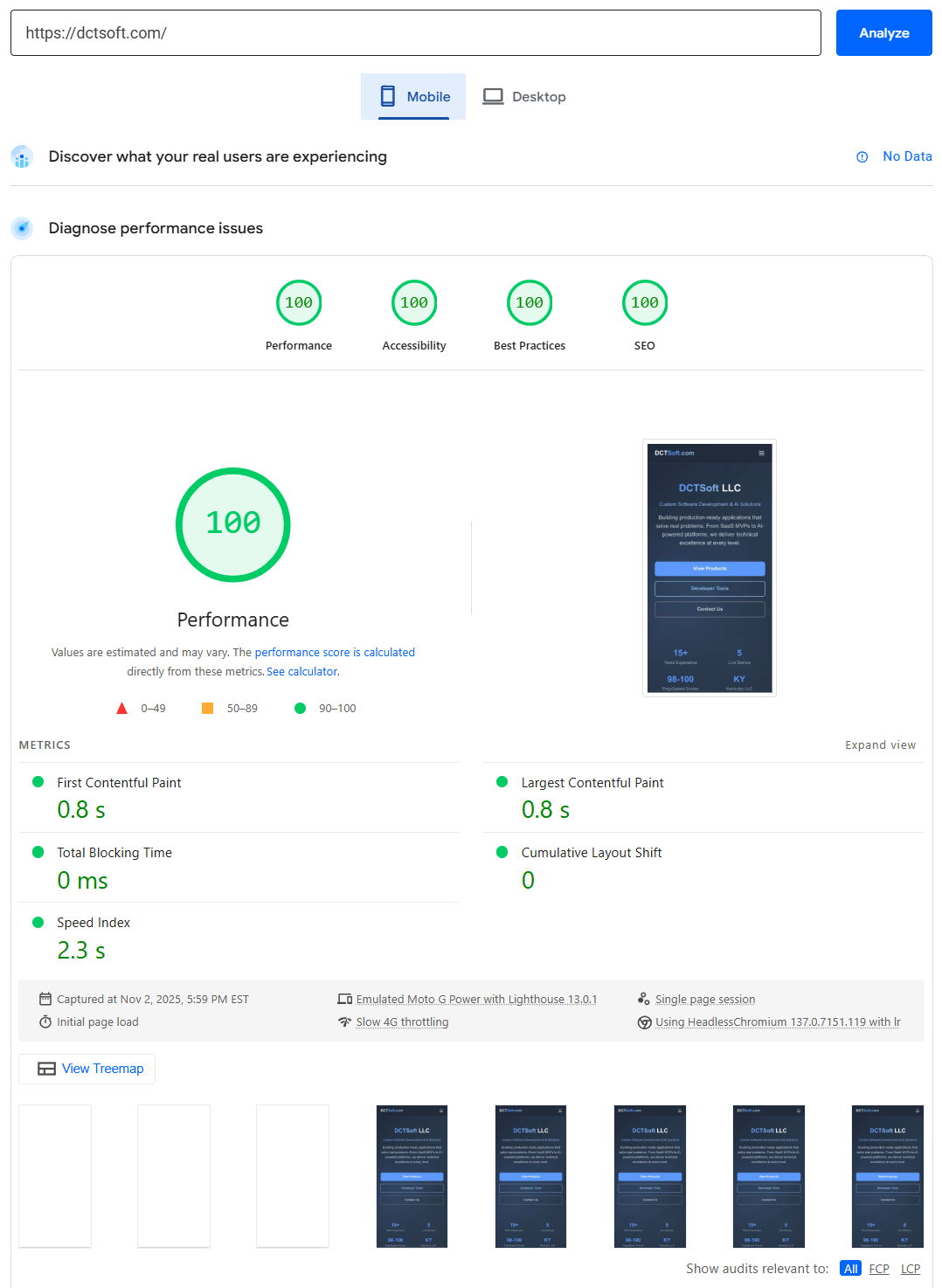 Mobile PageSpeed 100/100/100/100